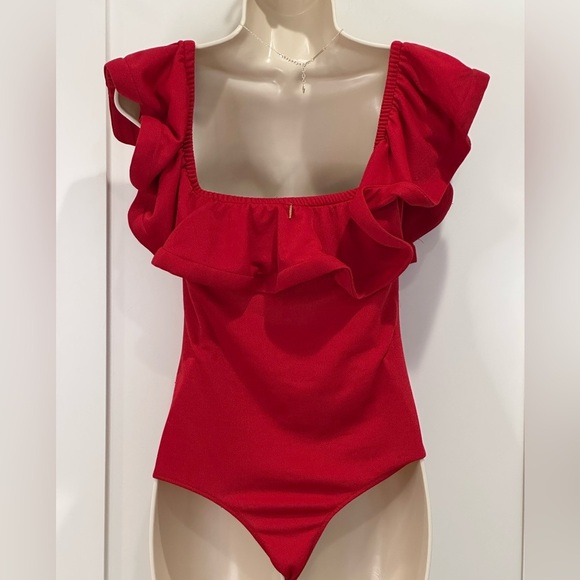 Misa Los Angeles Corcica Ruffle Bodysuit Off Shoulder Red XS Coquette Girly - Picture 4 of 11
